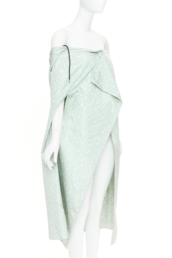 PRADA 2021 Runway pastel green polka dot silk taffeta wrap cape coat IT36 X
