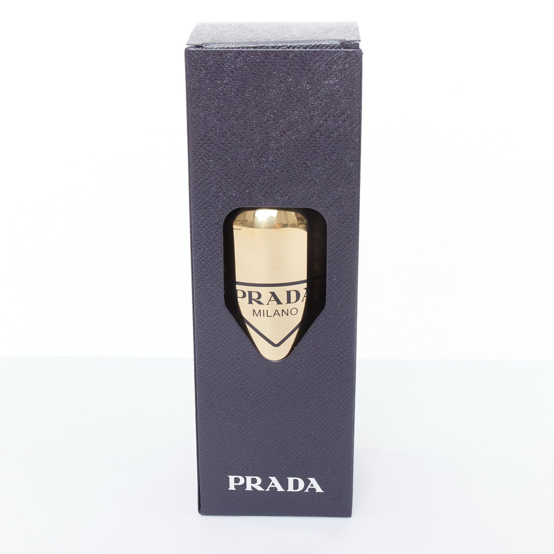 PRADA mirrored gold stainless steel black logo water bottle