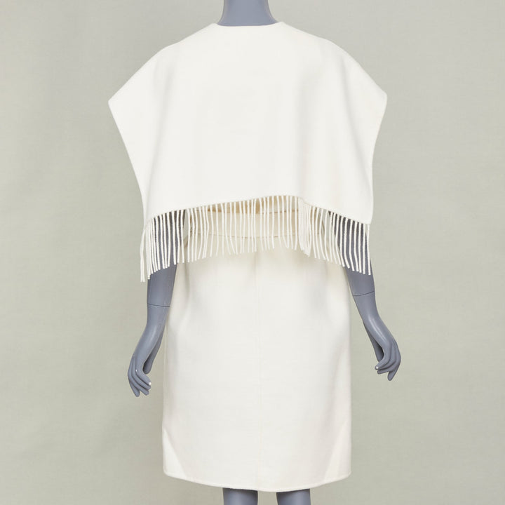 ERMES ivory 100% double face cashmere open cap sleeve belted robe coat FR36 S