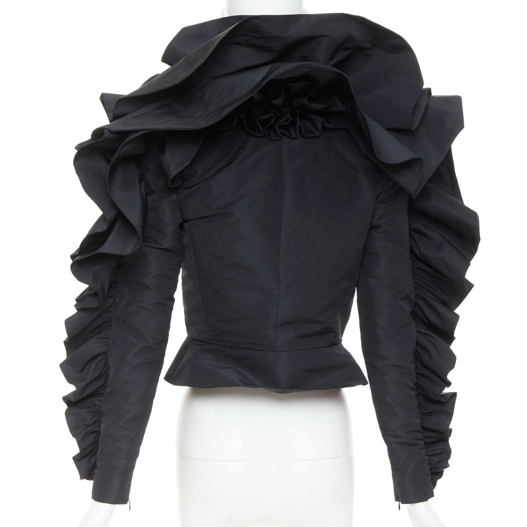 ALEXANDRE VAUTHIER COUTURE black sculptural ruffles peplum cropped blazer jacket