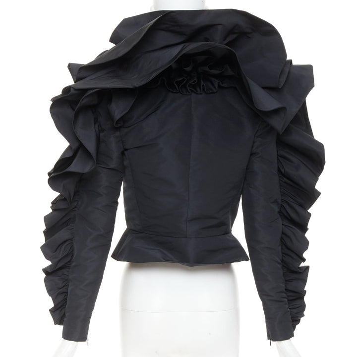 ALEXANDRE VAUTHIER COUTURE black sculptural ruffles peplum cropped blazer jacket
