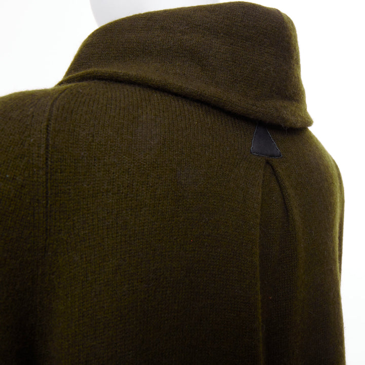 VINCE dark green yak wool blend hooded asymmetric cardigan coat XXS