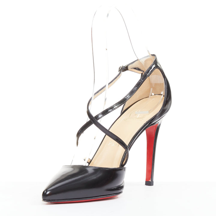 CHRISTIAN LOUBOUTIN Crosspiga 100 Jazz Calf black criss cross point pumps EU37.5