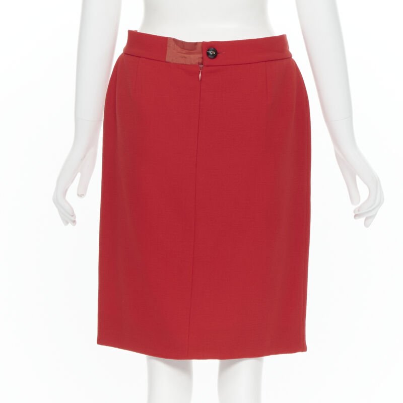 DOLCE GABBANA red wool crepe logo button fitted blazer skirt set IT42 M