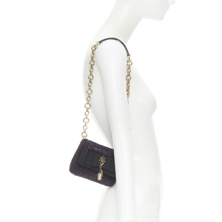 DOLCE GABBANA crystal medallion charm bow lace satin flap chain shoulder strap