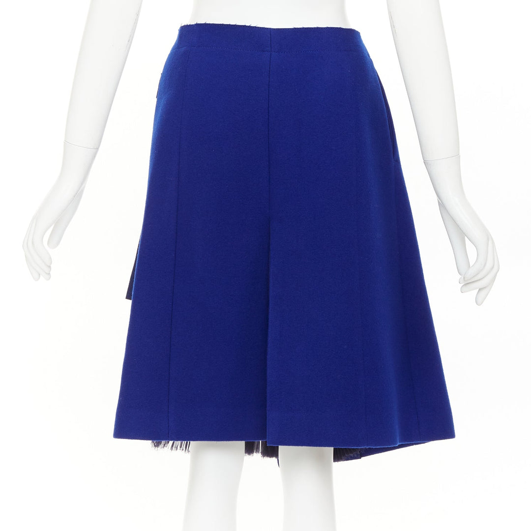 SACAI 2014 Double Skirt Hybrid cobalt wool navy pleated sheer wrap skirt JP1 S