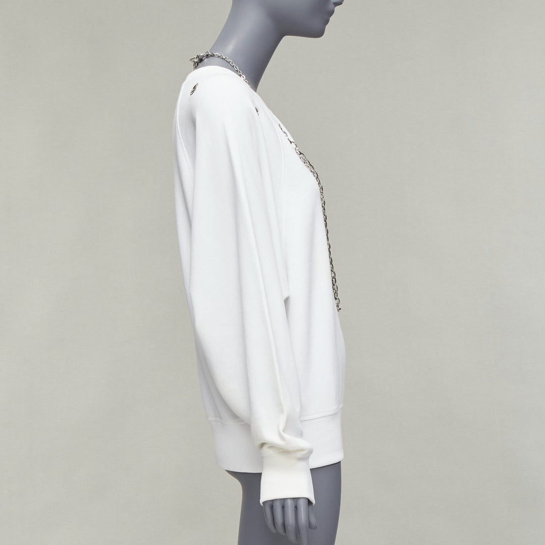 DIESEL Glenn Martens white silver punk chain grommet oversized sweatshirt XS
