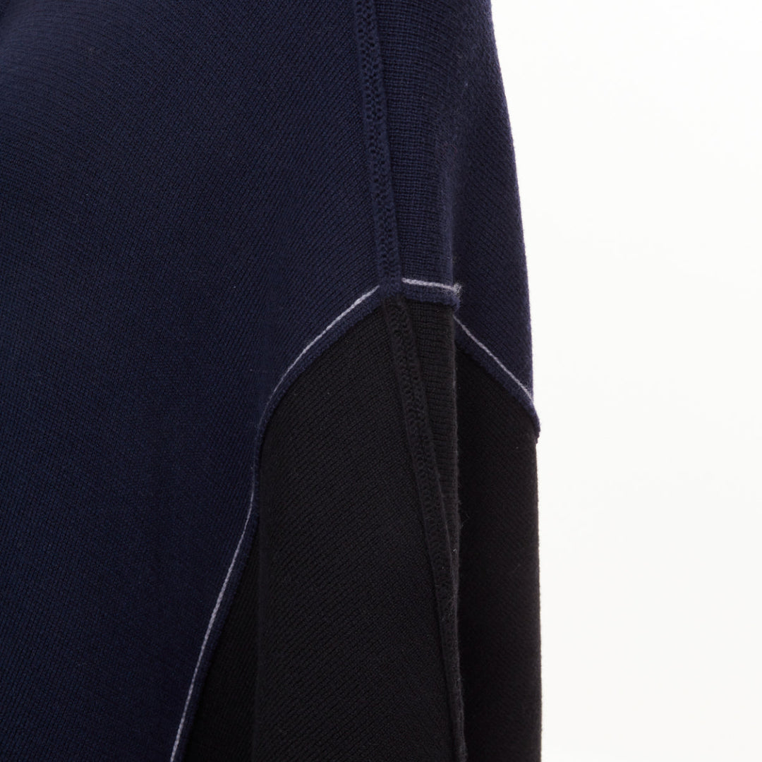 CHLOE 2019 navy black grey colorblock visible stitch zip up knit wool poncho M