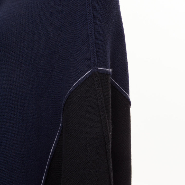 CHLOE 2019 navy black grey colorblock visible stitch zip up knit wool poncho M