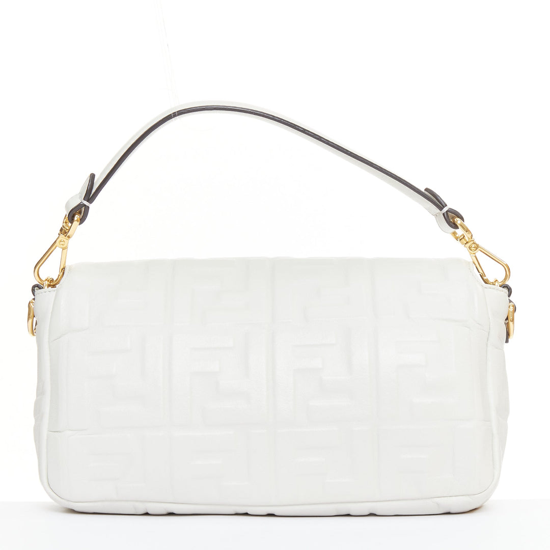FENDI 2023 Runway Medium Baguette FF embossed white nappa leather bag