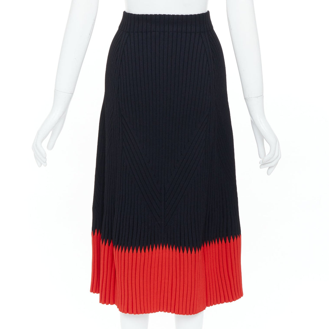 ALEXANDER MCQUEEN 2018 black red chevron bicolor rib knit crop top skirt set XS