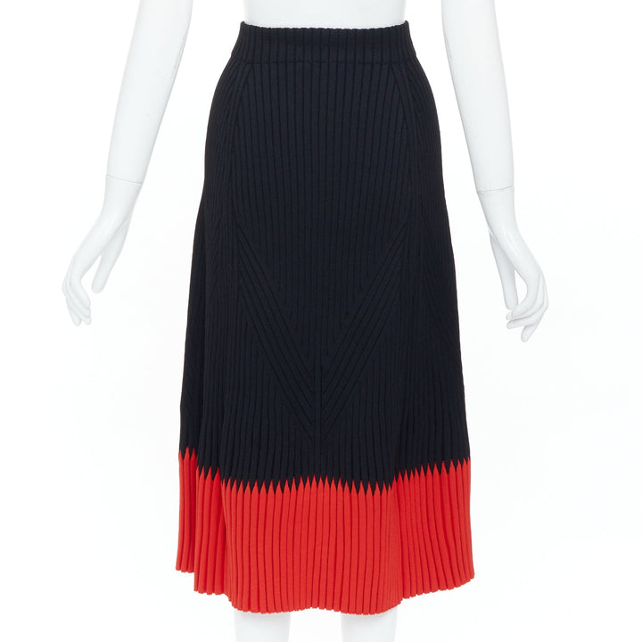 ALEXANDER MCQUEEN 2018 black red chevron bicolor rib knit crop top skirt set XS