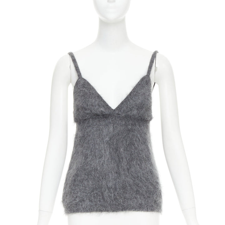 PRADA 2017 fluffy grey mohair blend strappy camisole top IT38 XS