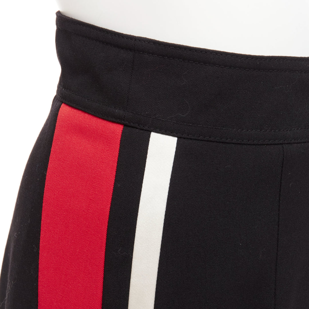 ALEXANDER MCQUEEN 2018 red white stripe black virgin wool wide shorts IT38 XS