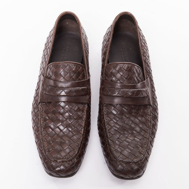 BOTTEGA VENETA brown intrecciato woven leather dress loafers shoes EU40