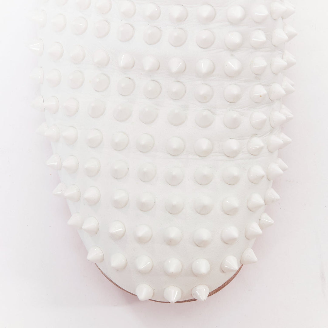 CHRISTIAN LOUBOUTIN Dandelion white leather spike stud loafer shoes EU40.5