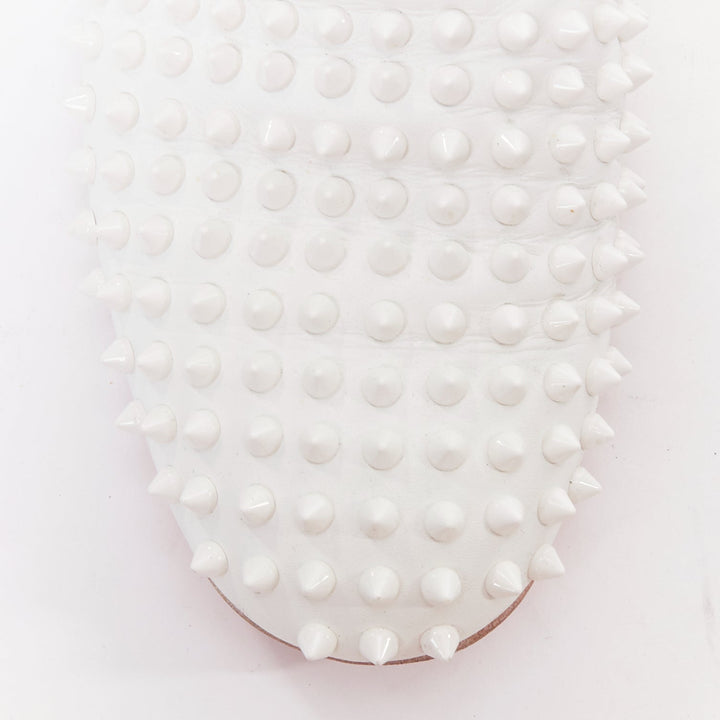 CHRISTIAN LOUBOUTIN Dandelion white leather spike stud loafer shoes EU40.5