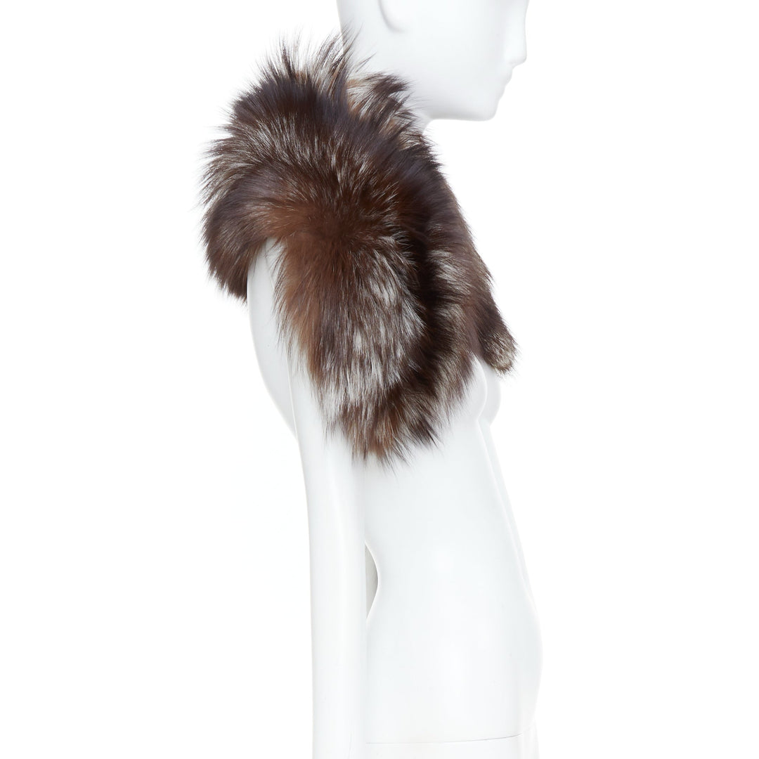DOLCE GABBANA Volpe Frost silver fox fur tail asymmetry statement shawl capelet