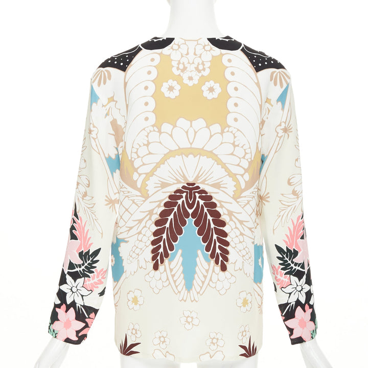 VALENTINO beige floral 18th century tapestry v neck tunic silk blouse IT36 XXS