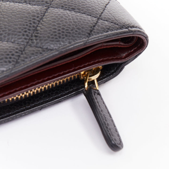 CHANEL Classic Compact Bifold Wallet black quilted caviar gold hardware wallet