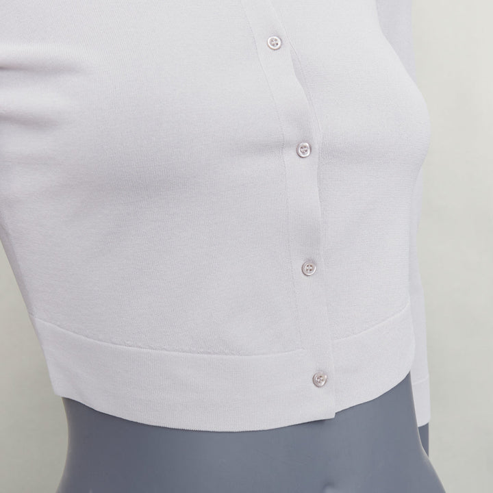 ALAIA lilac viscose blend crew neck small buttons cropped cardigan FR36 S