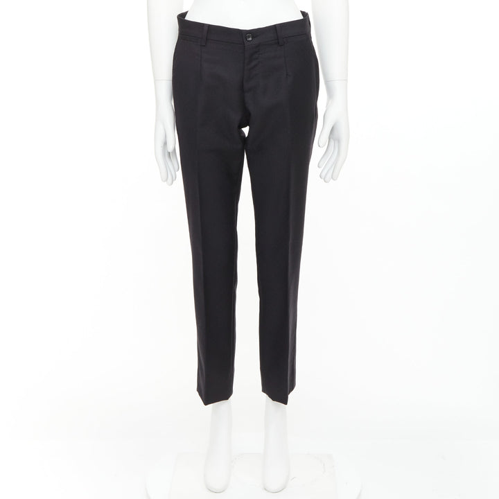 DOLCE GABBANA black wool mohair scaled pattern jacquard cropped trousers IT44 XS