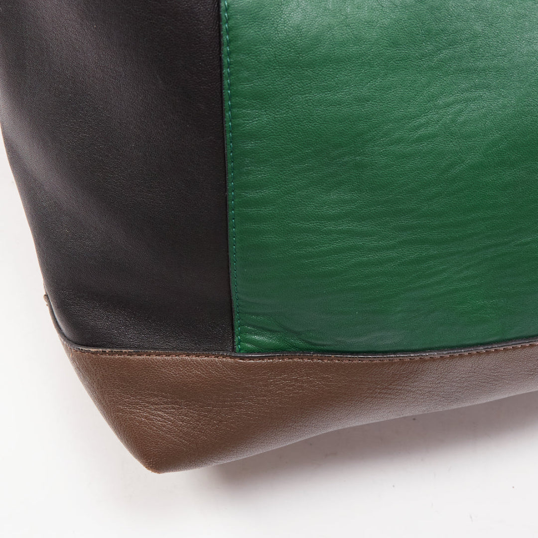 MARNI green black brown colorblock thick handle large shoulder tote bag