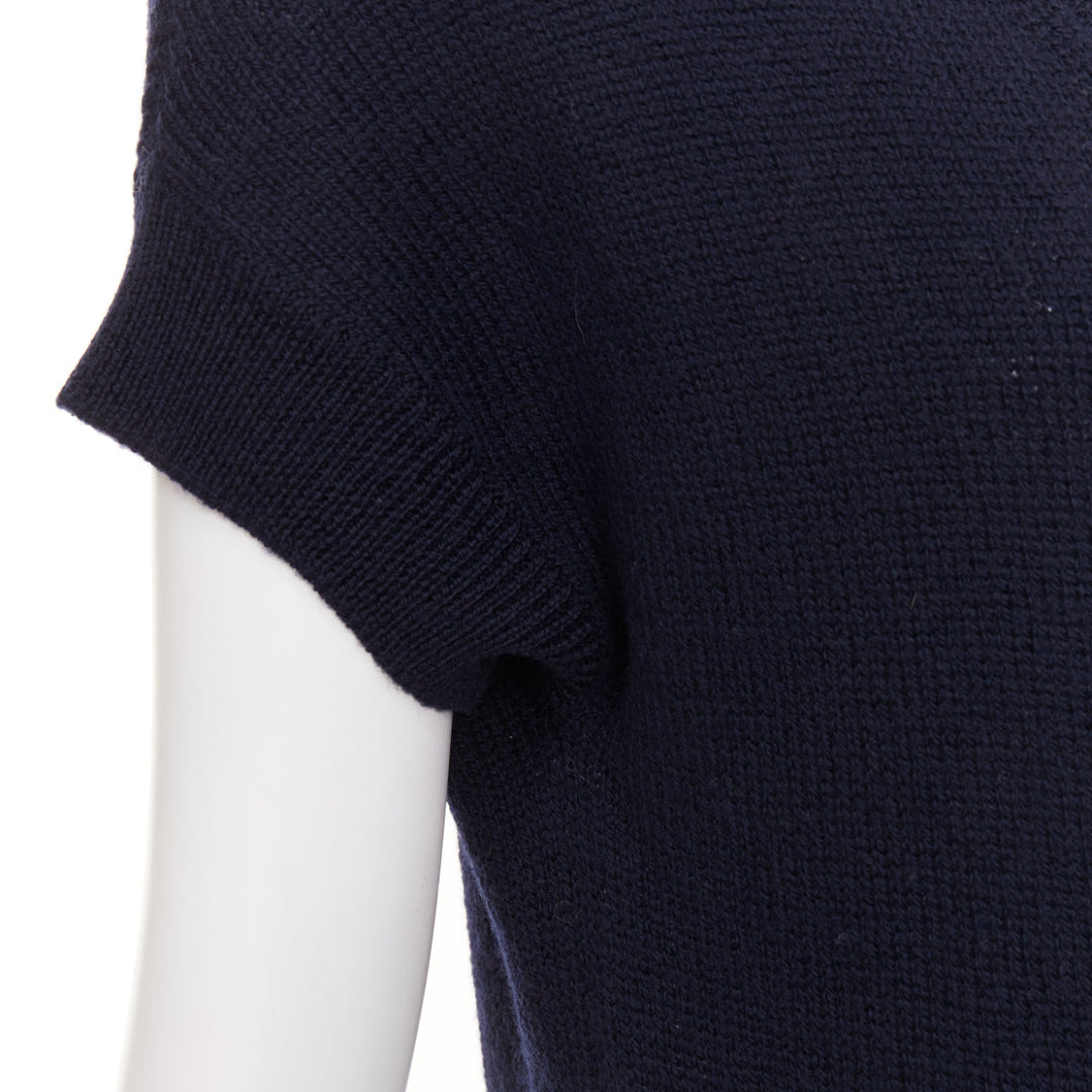 PRADA 100% virgin wool navy blue short sleeve snap button V-neck cardigan IT40 S