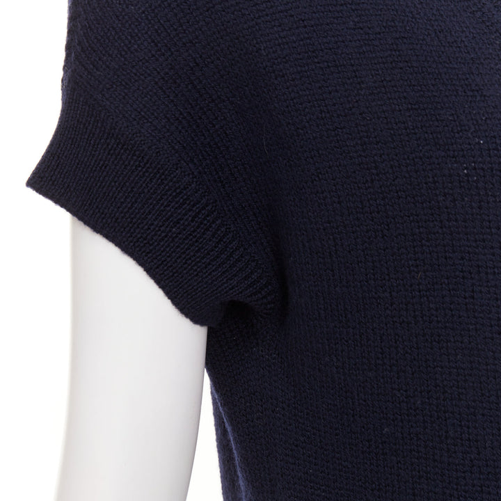 PRADA 100% virgin wool navy blue short sleeve snap button V-neck cardigan IT40 S