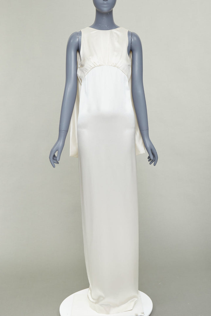 SAINT LAURENT 2022 Runway Bridal ivory silk satin draped empire gown FR34 XS