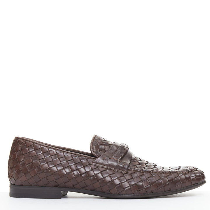 BOTTEGA VENETA brown intrecciato woven leather dress loafers shoes EU40