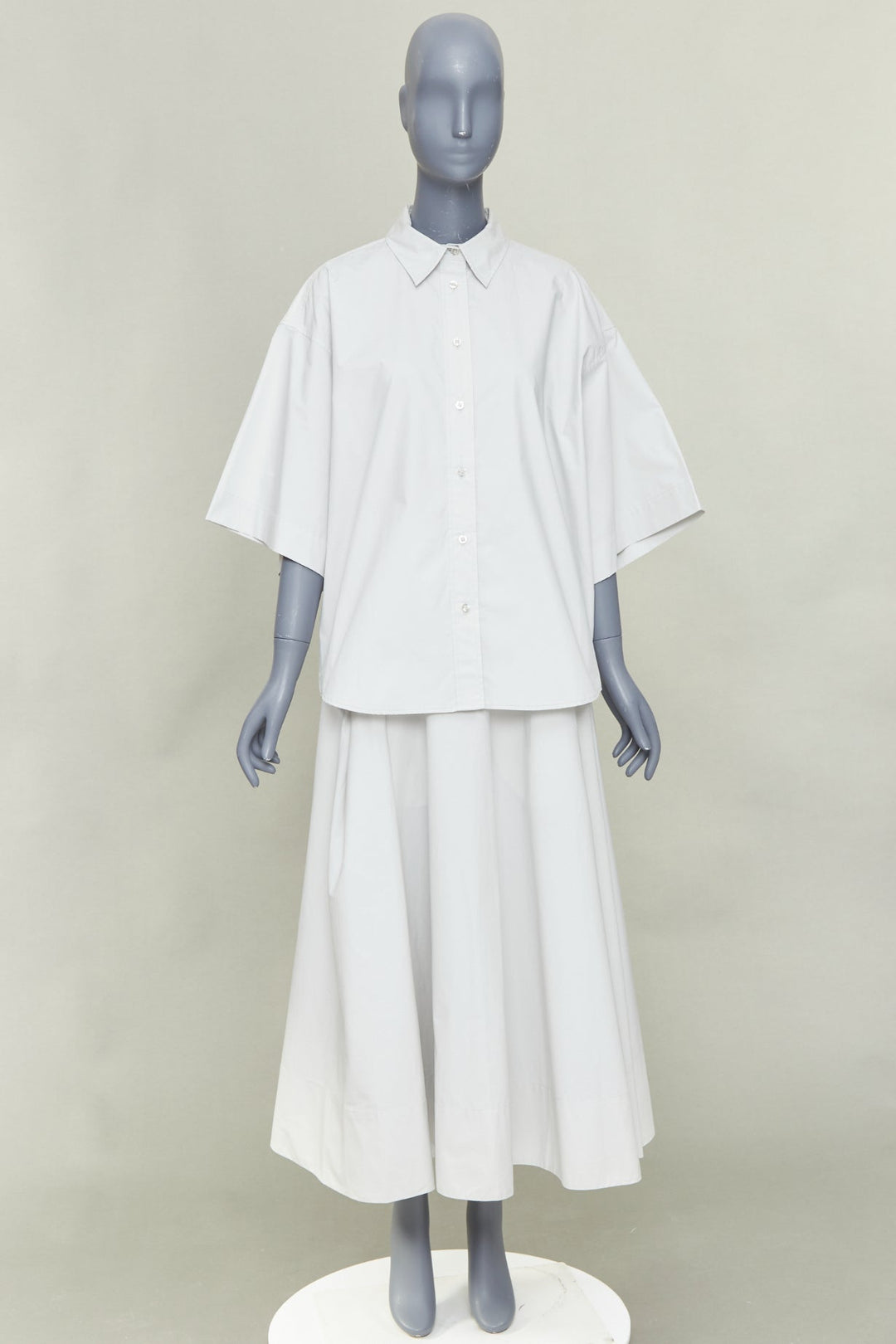 REMAIN Wind Chime light grey organic cotton oversized shirt skirt set FR36 S