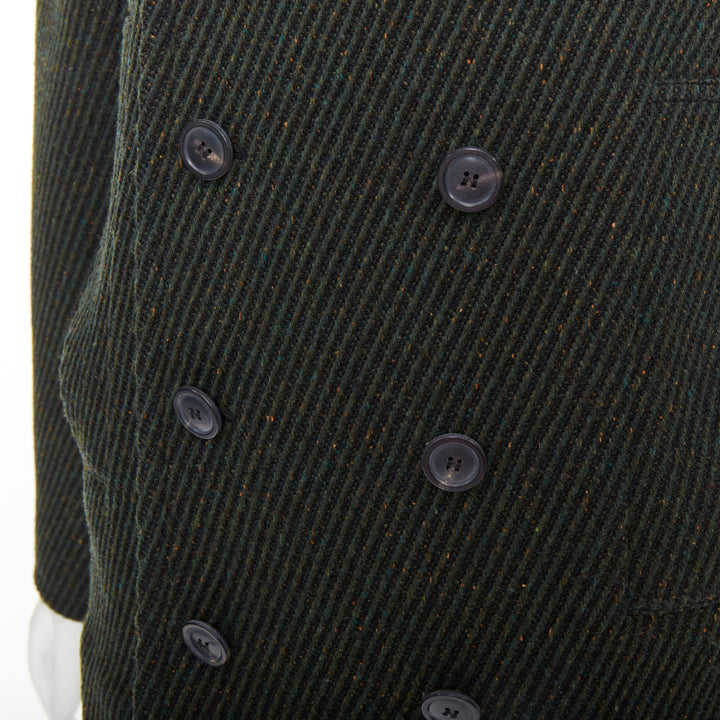 CHRISTIAN DIOR green virgin wool ribbed knit double breasted pea coat FR36 S