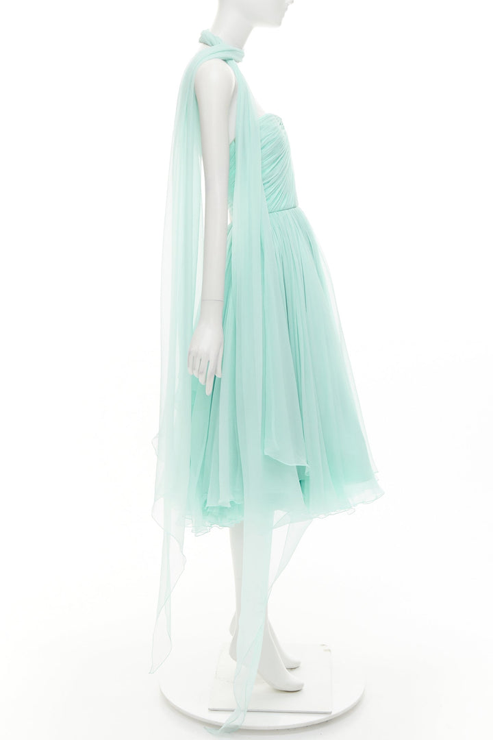 ALEXANDRE VAUTHIER COUTURE AW2019 Runway aqua blue strapless dress sash scarf