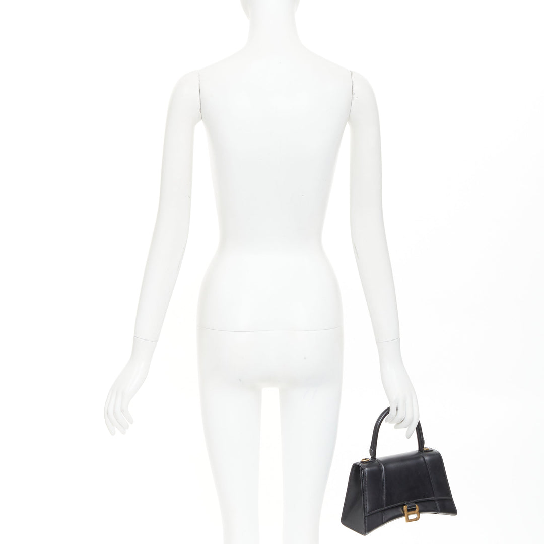 BALENCIAGA 2019 Demna Hourglass Small black smooth leather B flap bag