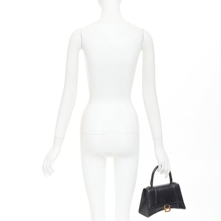 BALENCIAGA 2019 Demna Hourglass Small black smooth leather B flap bag