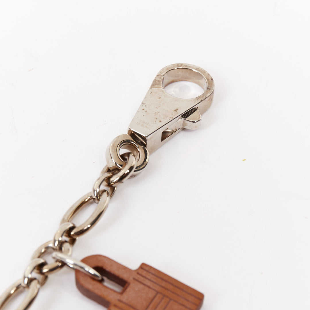 HERMES Olga Amulette Breloque brown barenia silver chain kelly lock bag charm