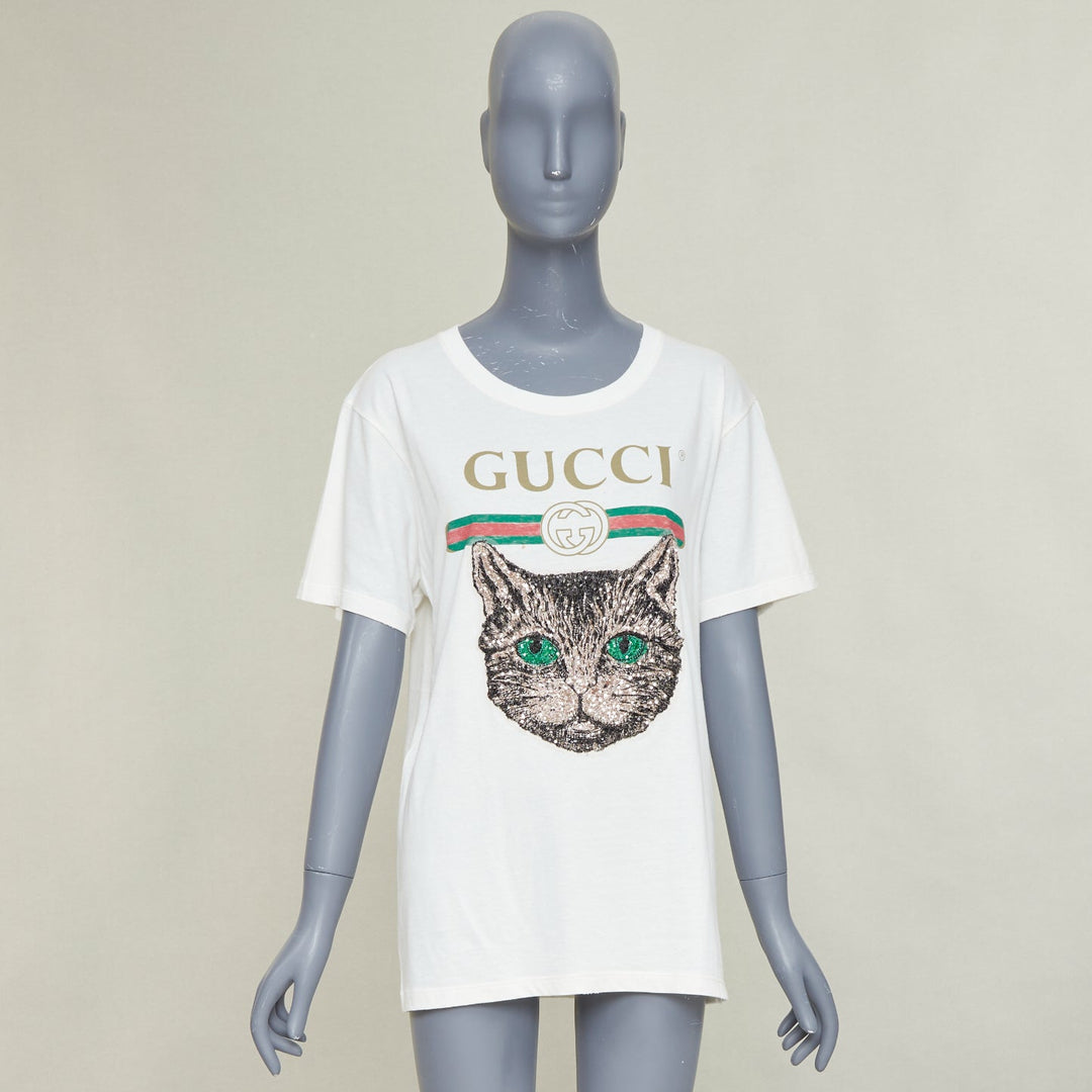 GUCCI Mystic Cat Sequin embroidered GG logo oversized tshirt XS