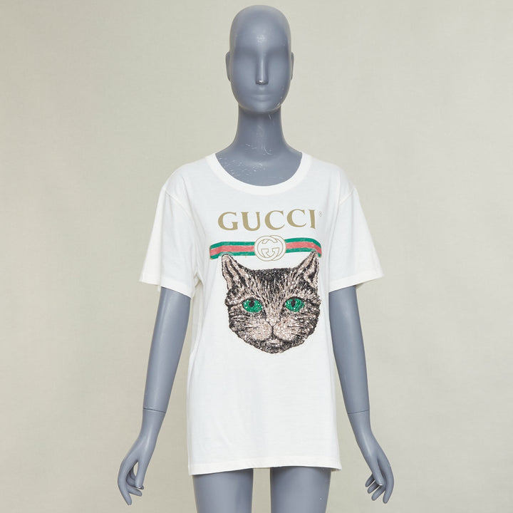 GUCCI Mystic Cat Sequin embroidered GG logo oversized tshirt XS