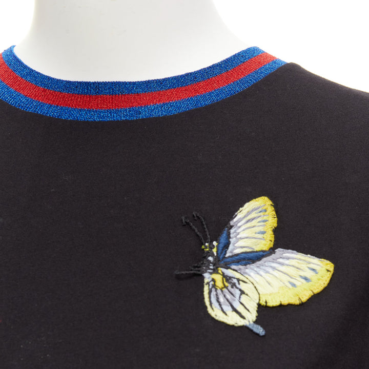 GUCCI black yellow butterfly embroidery patch blue red web tshirt XS