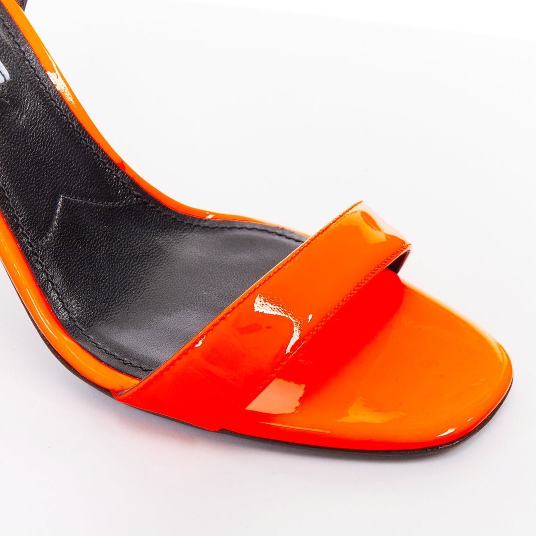PRADA 2018 Flame fluorescent neon orange patent Fire mid heel sandal EU36.5
