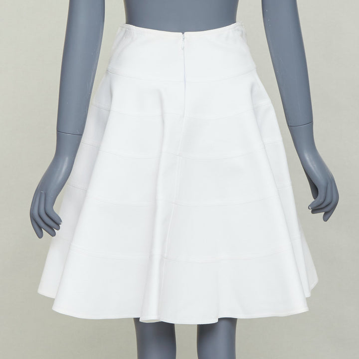 ALAIA 10 CORSO COMO ivory cotton panelled tiered flare knee skirt FR38 M