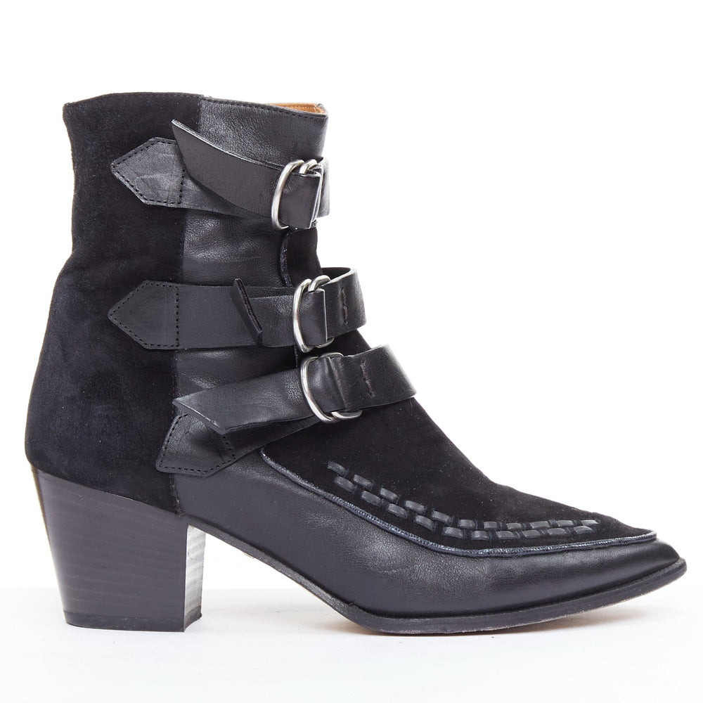 Female mannequin wearing Isabel Marant Dickey Black Leather Women Boots in Size EU38 | Available at JHROP