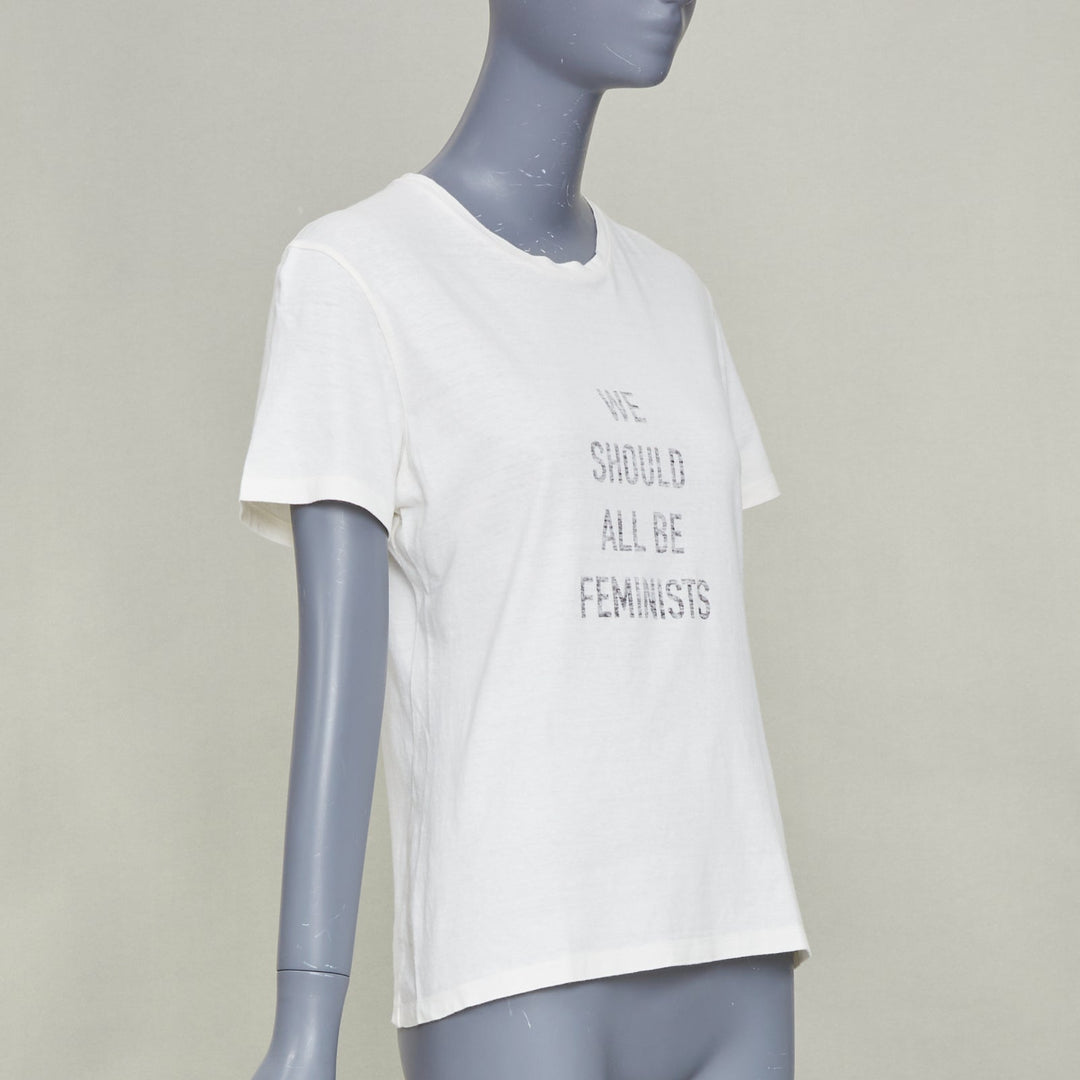 DIOR 2017 Runway We Should All Be Feminists ecru cotton linen t-shirt S