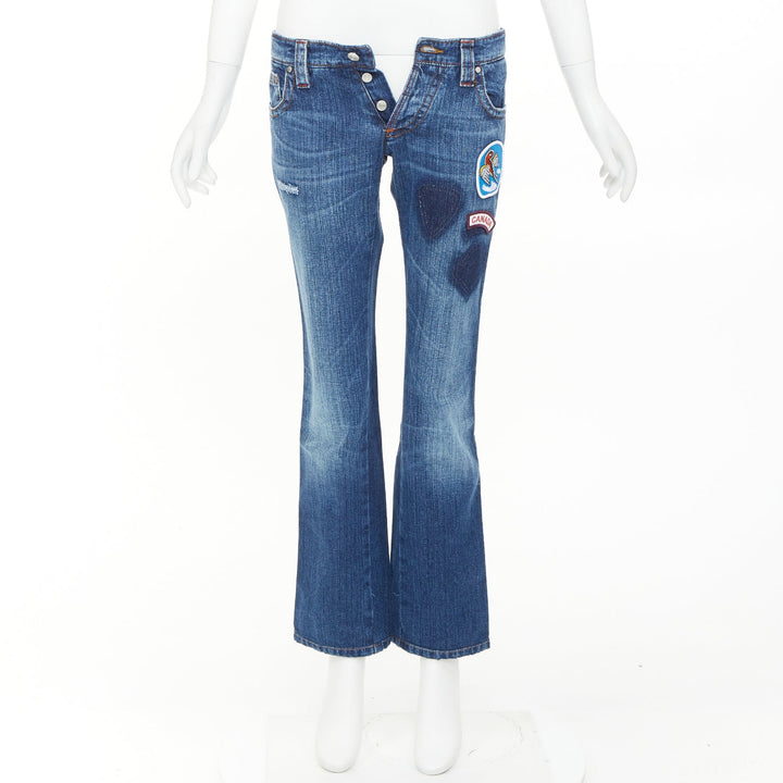 DSQUARED2 2004 Runway Chip Chip washed denim patch reworked bootcut jeans IT44 L