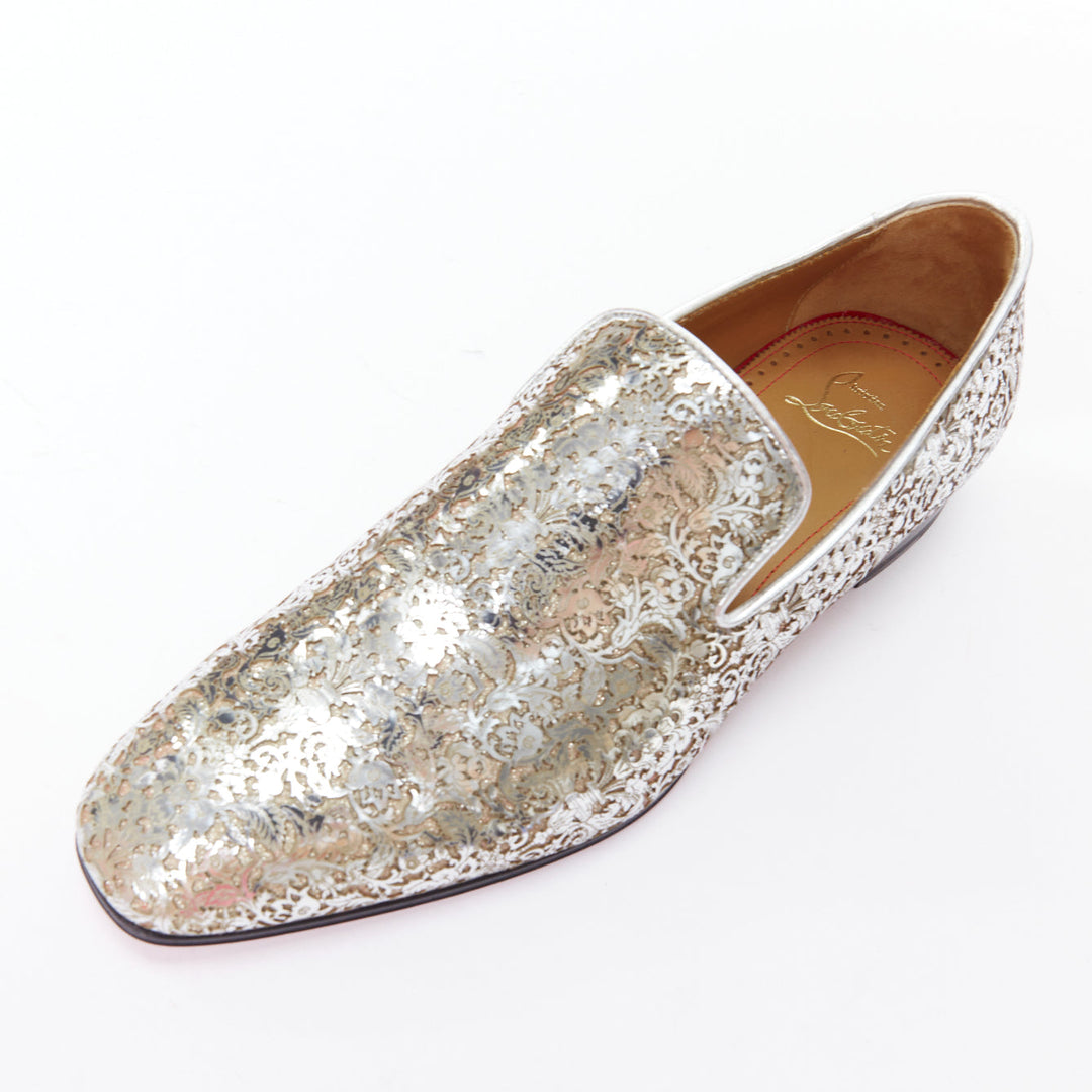 CHRISTIAN LOUBOUTIN Dandelion silver mirrored laser cut leather loafers EU40.5