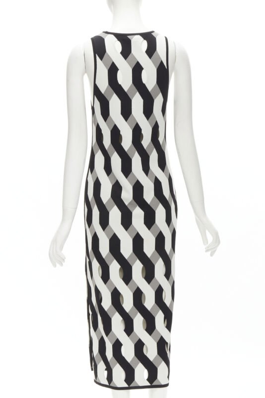 RAG & BONE black grey geometric woven cut out knitted dress S