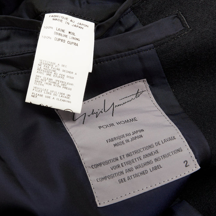 YOHJI YAMAMOTO HOMME black wool felt belted pockets lined robe coat JP2 M
