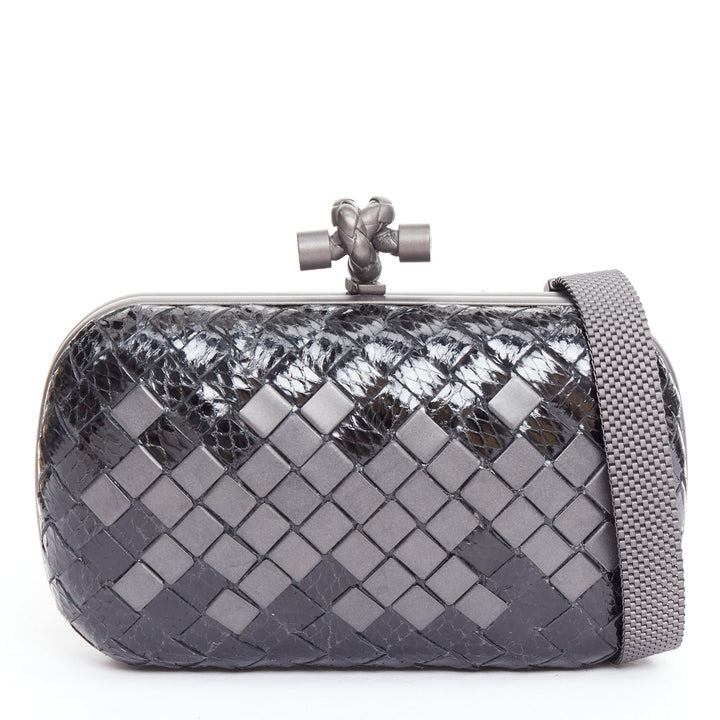 BOTTEGA VENETA Mosaique Box Knot ayers leather intrecciato woven metal clutch