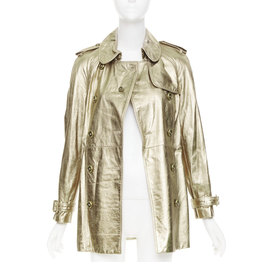 rare BURBERRY 2013 Runway gold lambskin double breasted trench coat IT38 XS